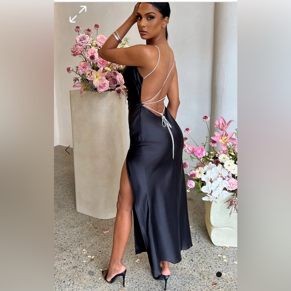 Elegant Black Satin Dress with Strappy Back